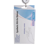 Synthetic Nitrile Gloves packaging showing 100 pcs with clear labeling and instructions for disposable use.